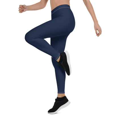 Yoga Navy with White Signature Print Squat Proof Leggings - Bearclothing