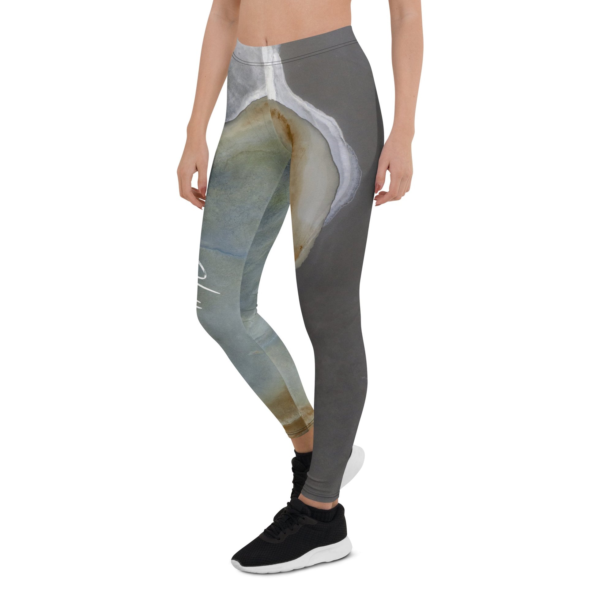 Yoga Marble Falls White Signature Print Leggings - Bearclothing