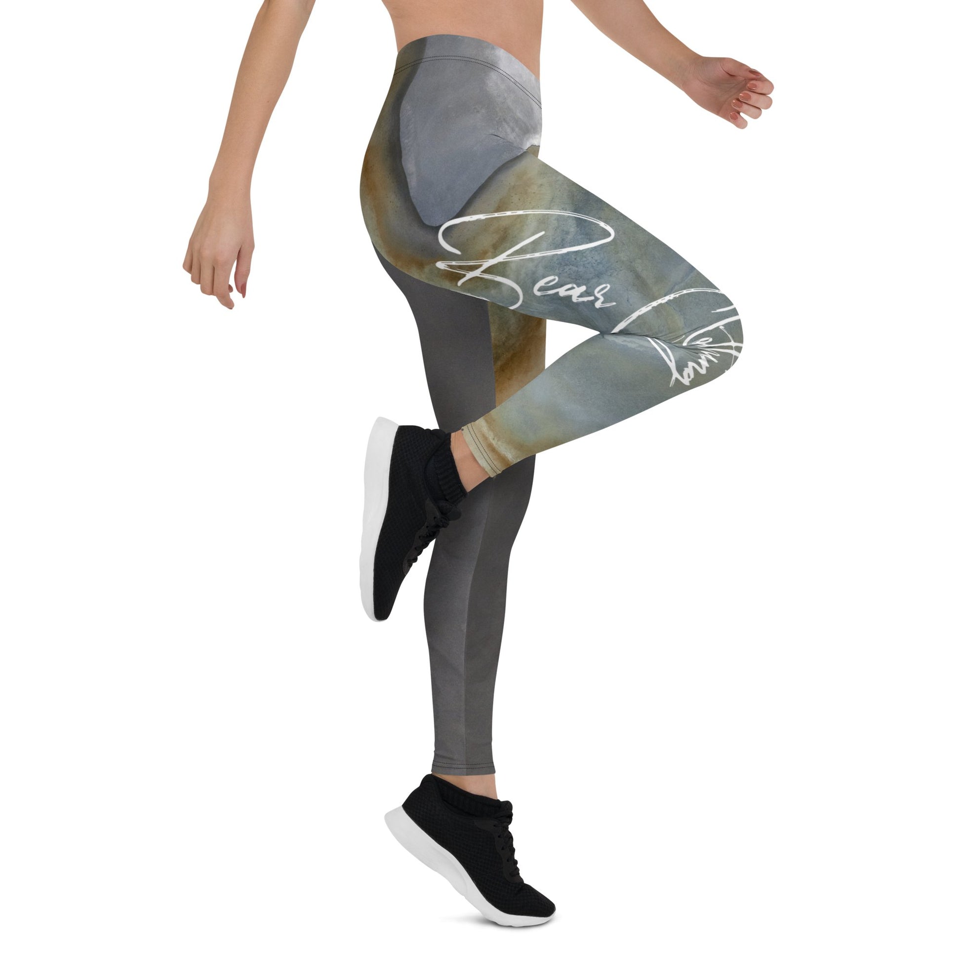 Yoga Marble Falls White Signature Print Leggings - Bearclothing