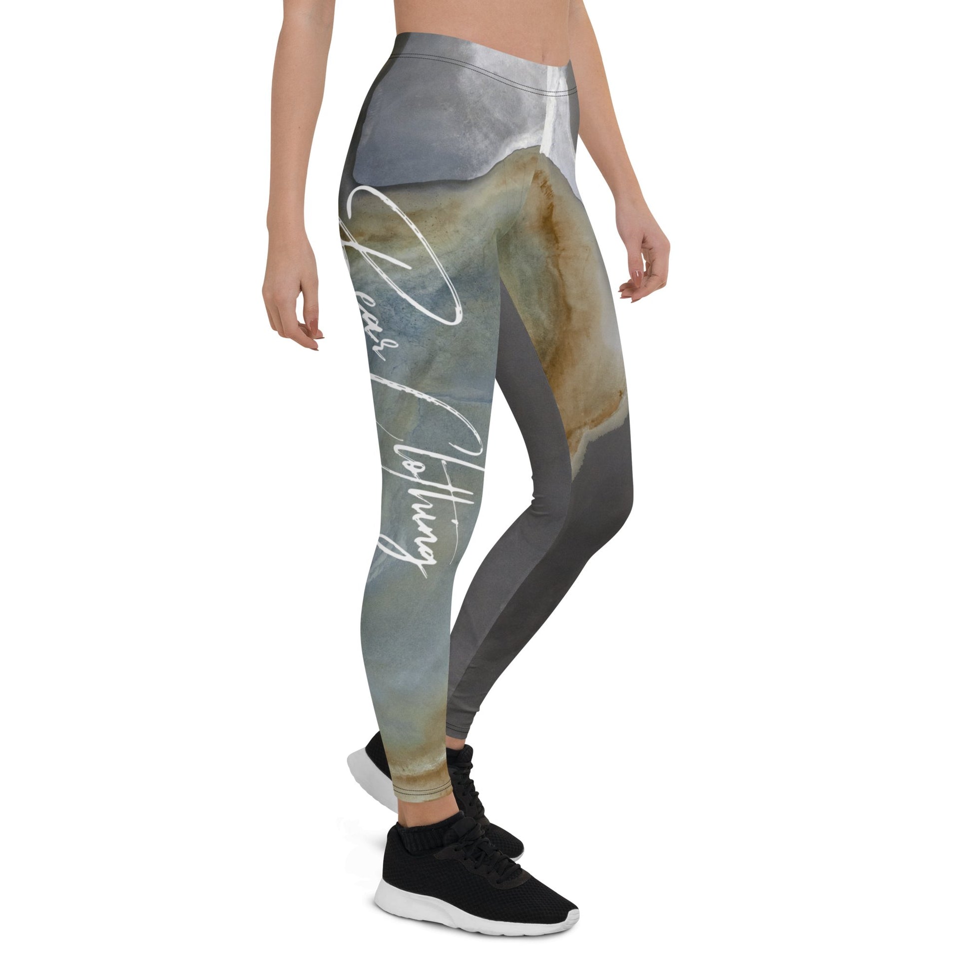 Yoga Marble Falls White Signature Print Leggings - Bearclothing