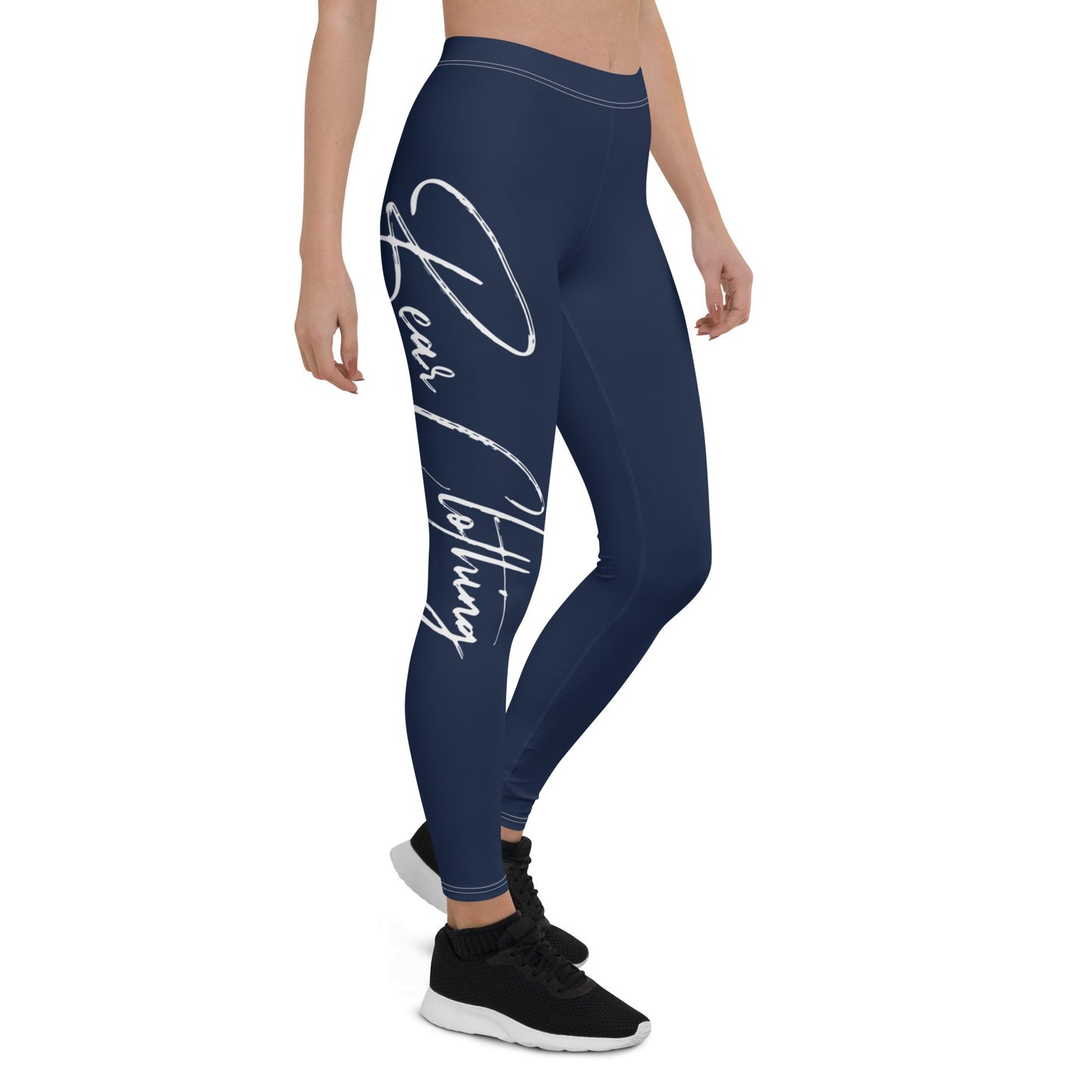 Yoga Navy with White Signature Print Squat Proof Leggings - Bearclothing
