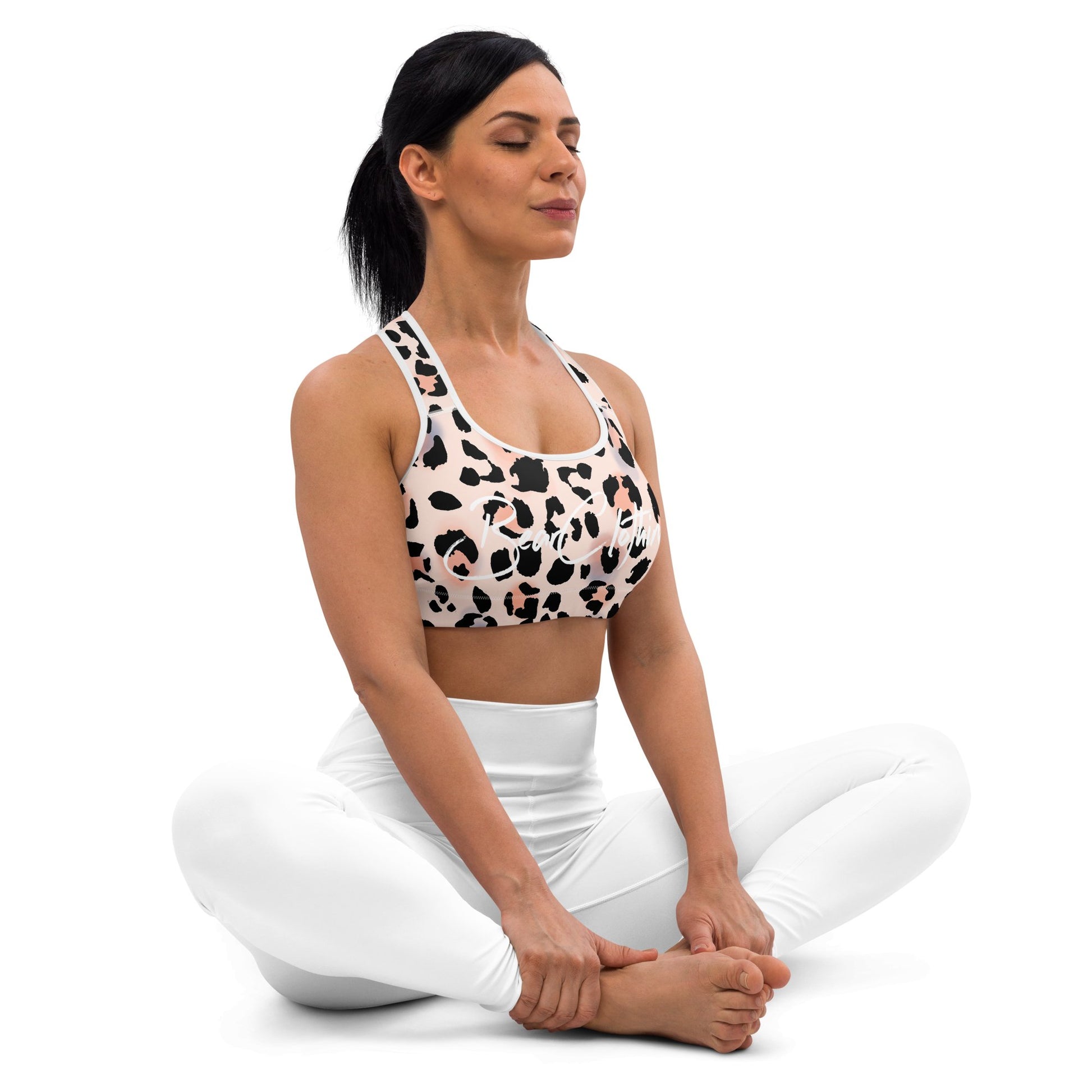 Yoga She's a Beast Pink Leopard Padded Sports Bra - Bearclothing