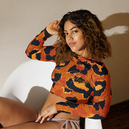 YOGA TIGER PRINT SHE'S A BEAST Recycled long-sleeve crop top - Bearclothing