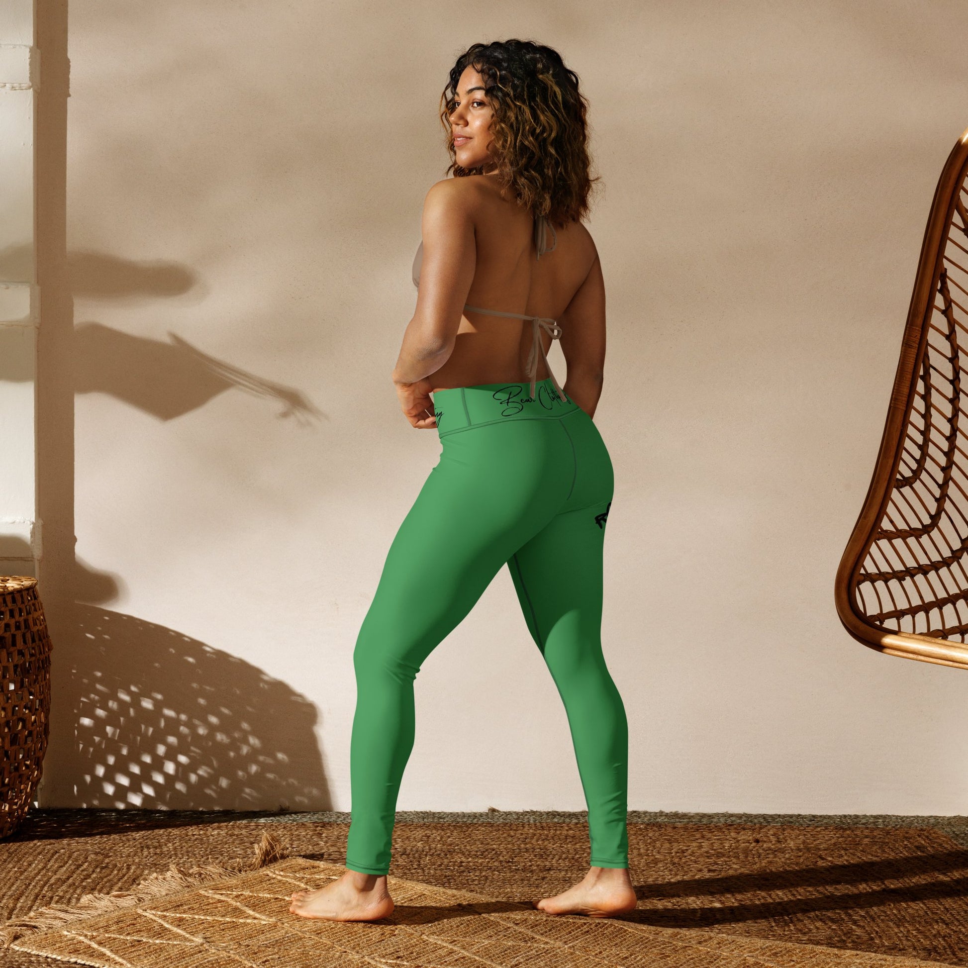 Yoga Chateau Green Rose Your Worth High Wist Leggings - Bearclothing