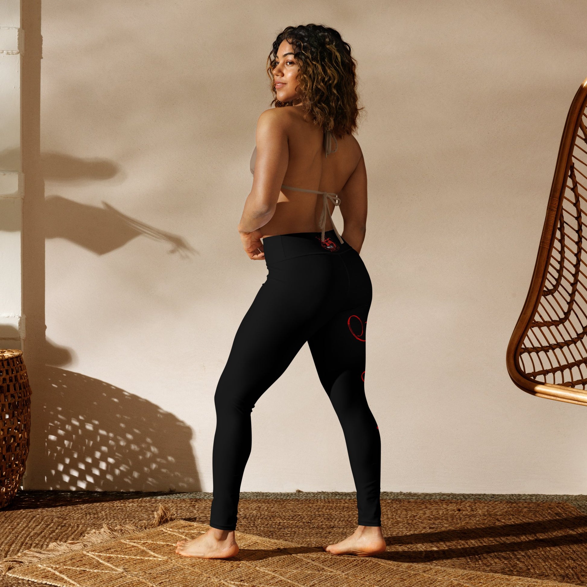 Yoga Red Print High Waist Signature Leggings - Bearclothing