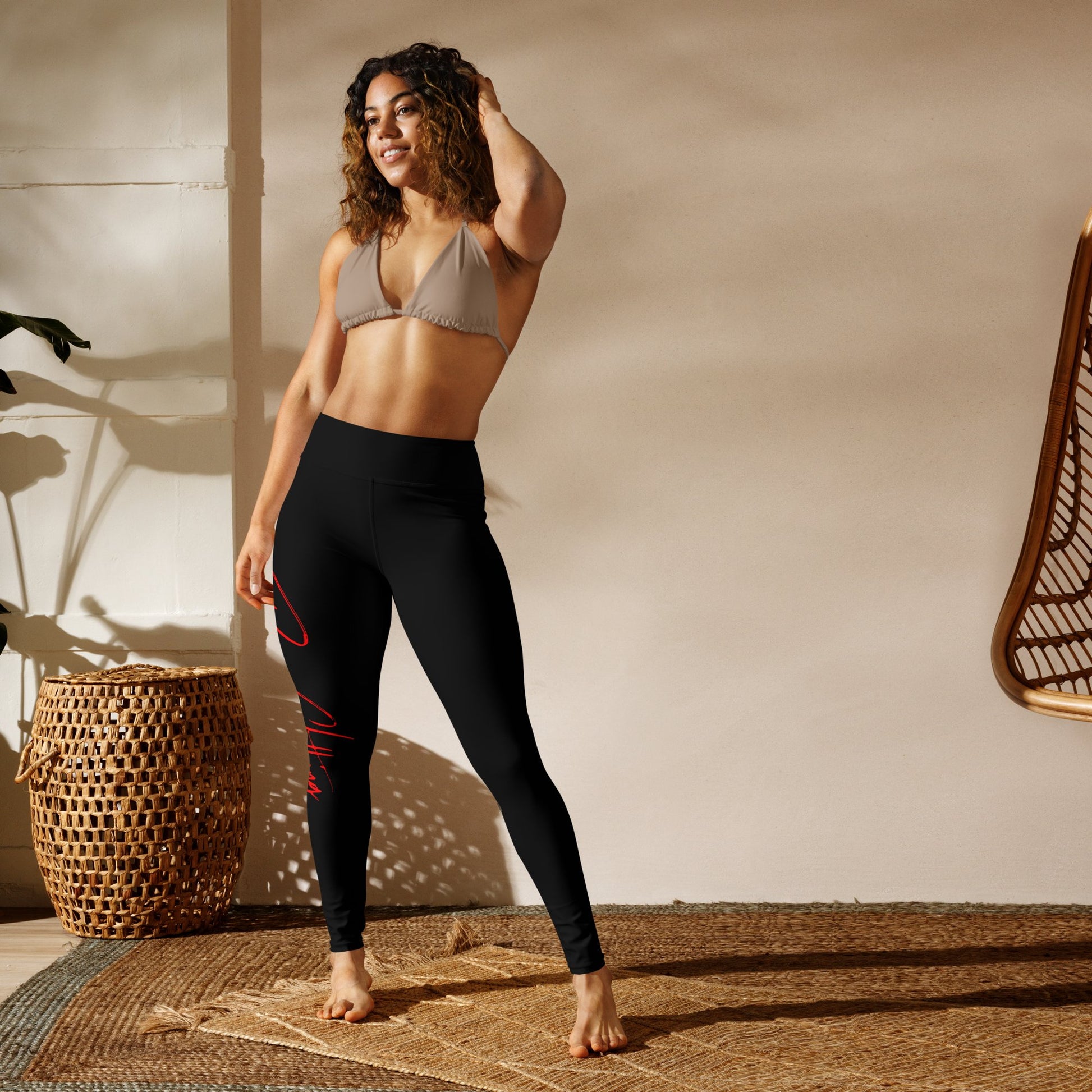 Yoga Red Print High Waist Signature Leggings - Bearclothing