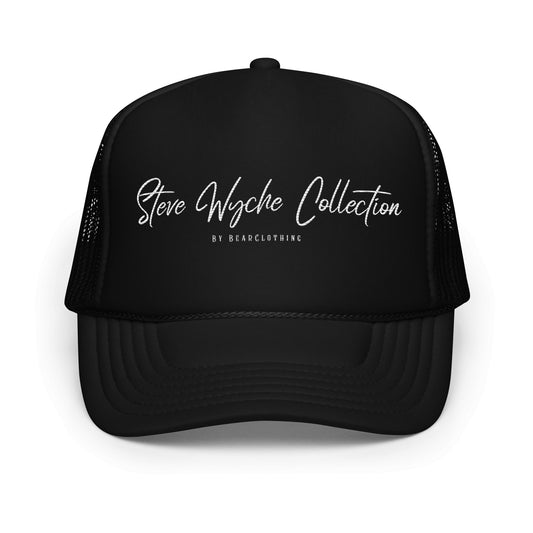 Steve Wyche White Print Embroidered Foam Trucker Hat - Bearclothing