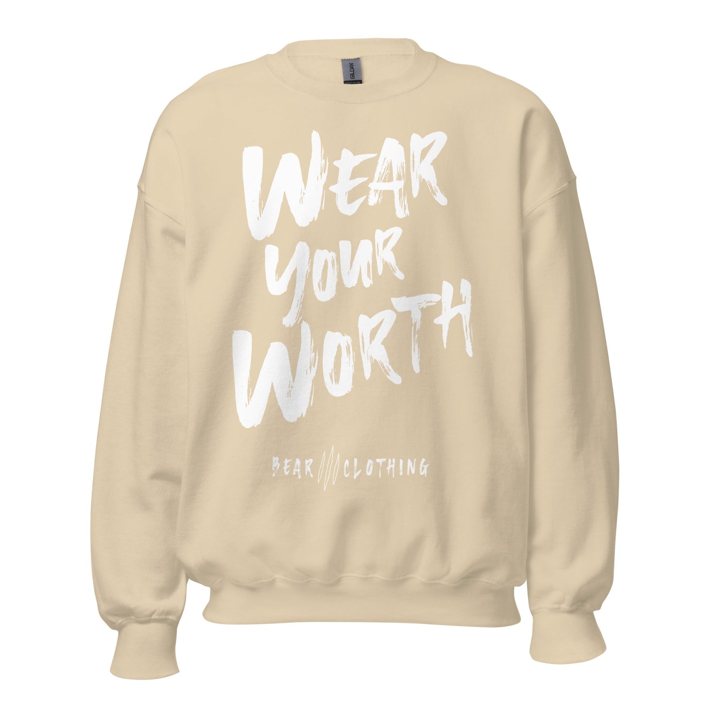 White Print Wear Your Worth Sweatshirt - Bearclothing