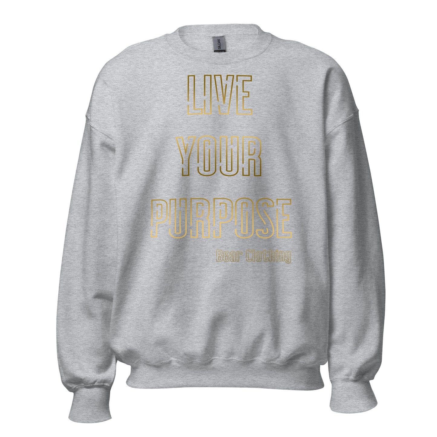 Fall Live Your Purpose Gold Print Unisex crewneck. - Bearclothing