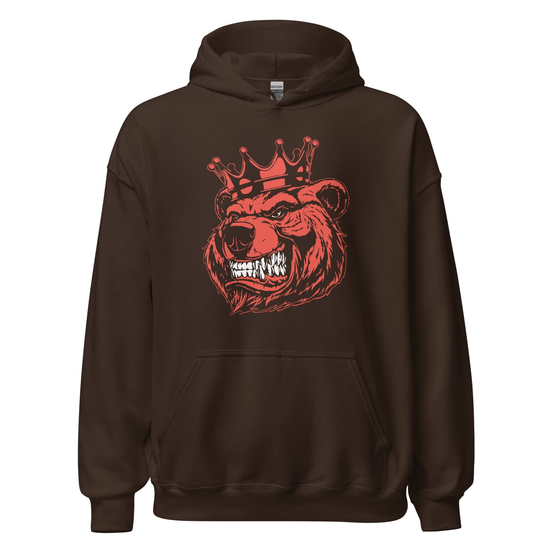 Red Bear with Crown Print Hoodie - Bearclothing