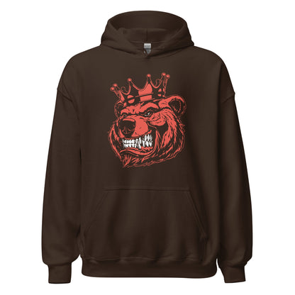 Red Bear with Crown Print Hoodie - Bearclothing