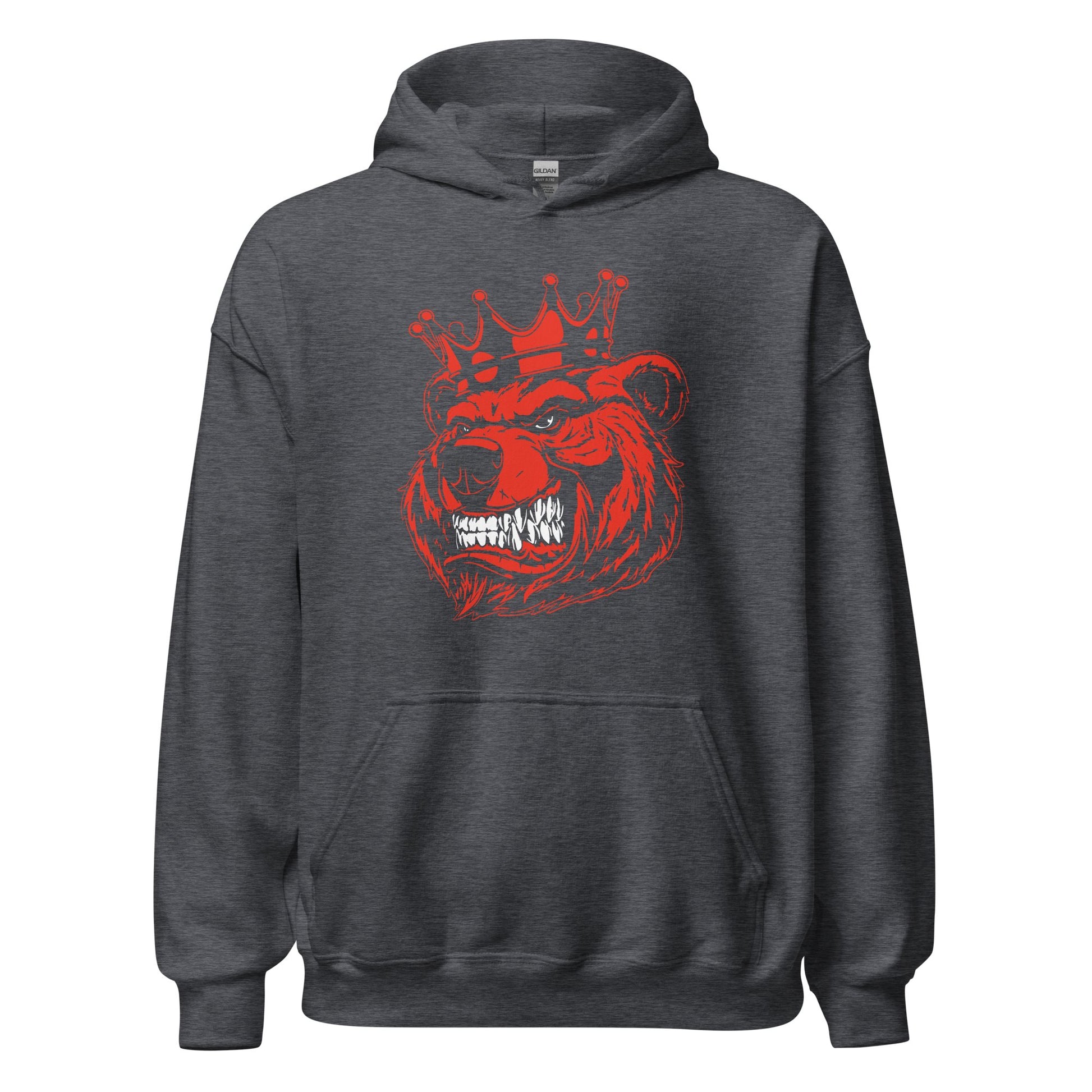 Red Bear with Crown Print Hoodie - Bearclothing