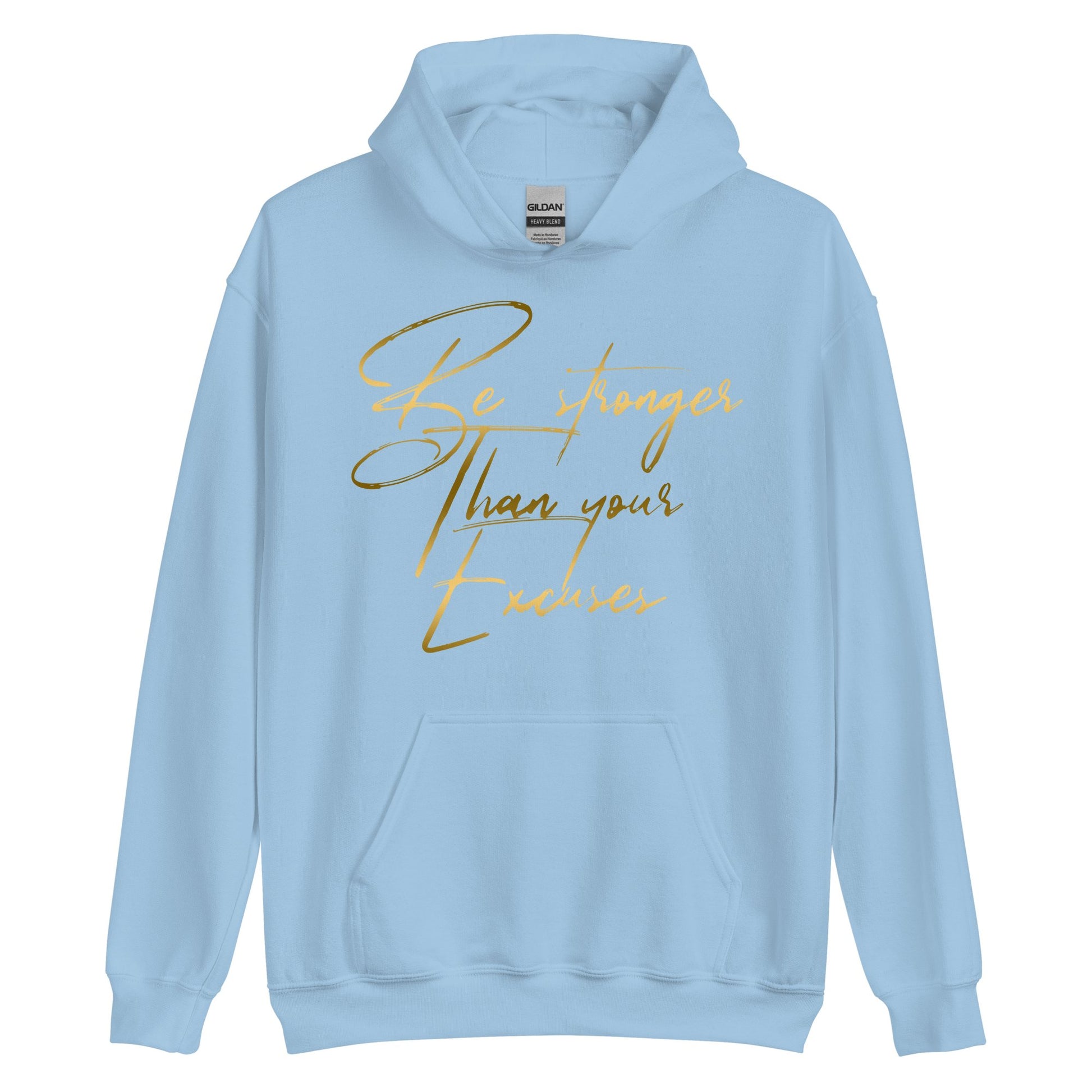Fall Gold Print Stronger Than Your Excuses Oversized Gildan Hoodie Available in 5xl - Bearclothing