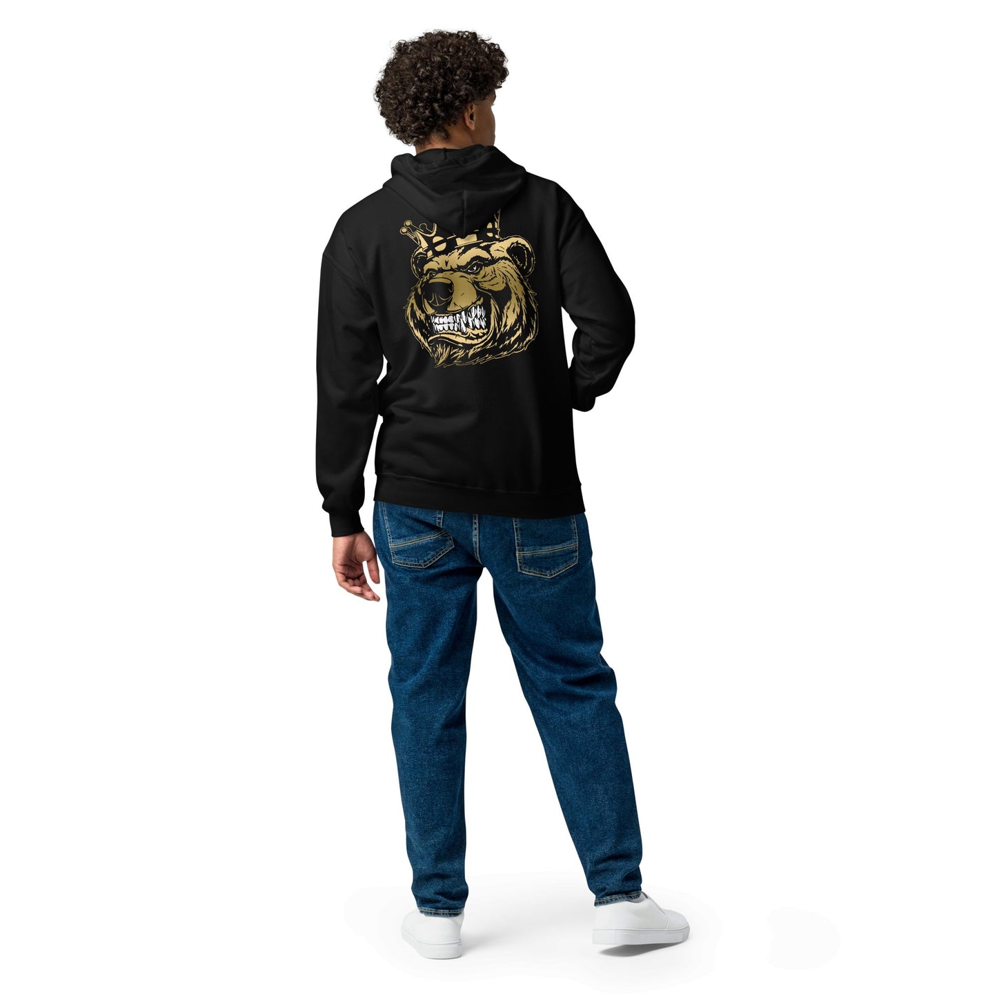 Fall Gold Bear with Crown Print Zip Up Hoodie