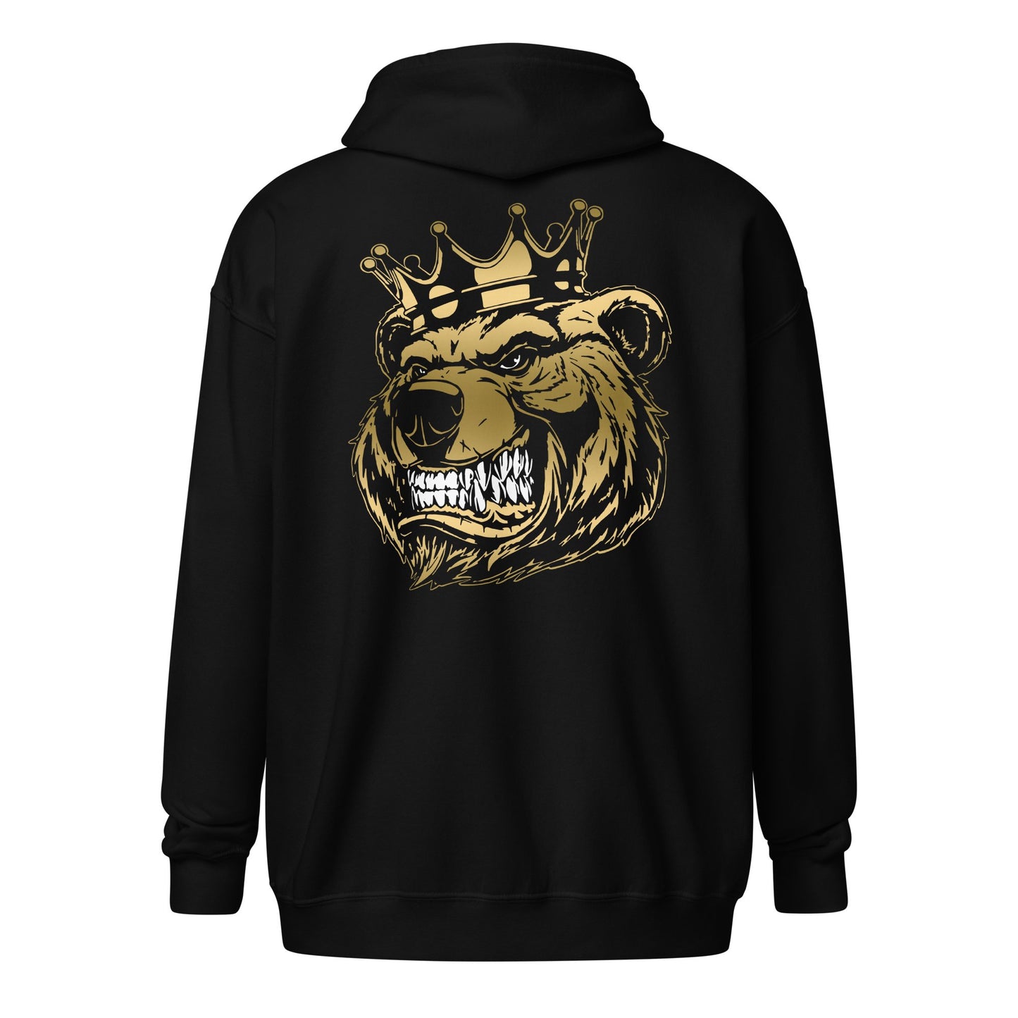Fall Gold Bear with Crown Print Zip Up Hoodie