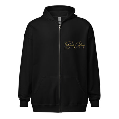 Fall Gold Bear with Crown Print Zip Up Hoodie