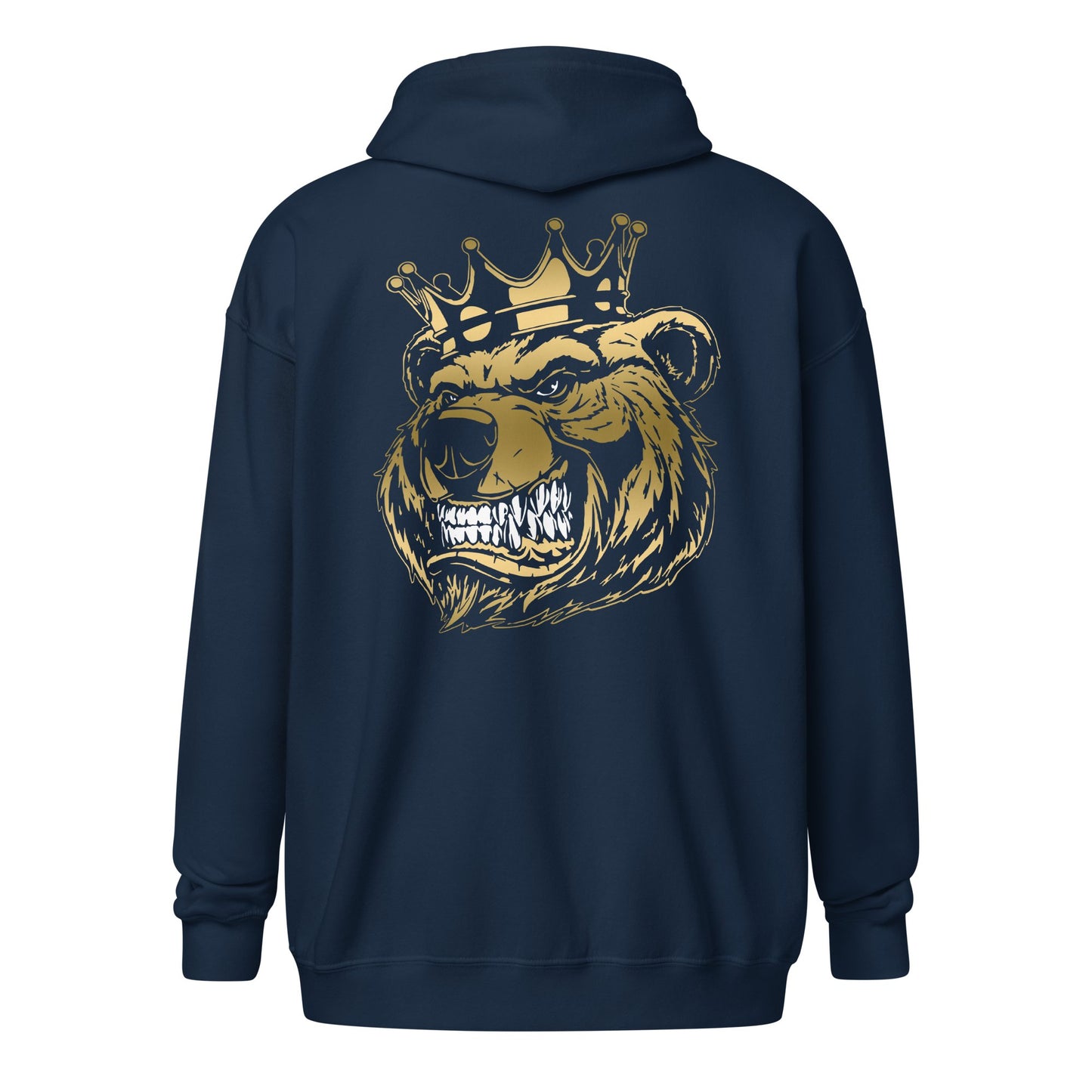 Fall Gold Bear with Crown Print Zip Up Hoodie
