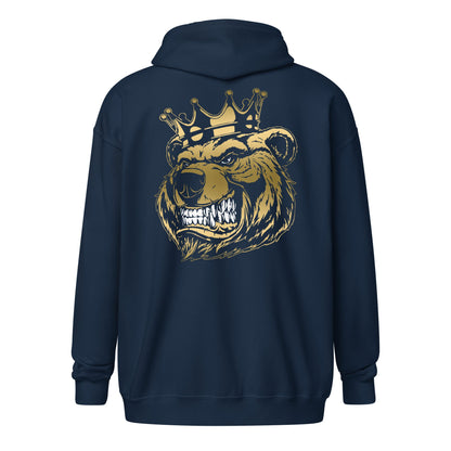 Fall Gold Bear with Crown Print Zip Up Hoodie
