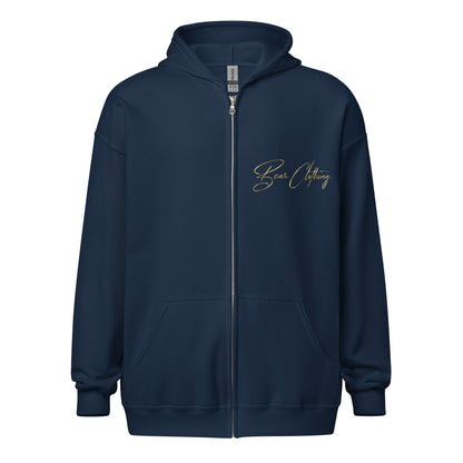 Fall Gold Bear with Crown Print Zip Up Hoodie