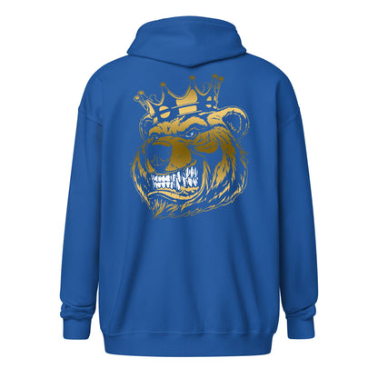 Fall Gold Bear with Crown Print Zip Up Hoodie