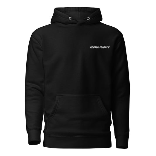 CHRIS PERRY WHITE EMBROIDERY PRINT ALPHA FEMALE PREMIUM HOODIE