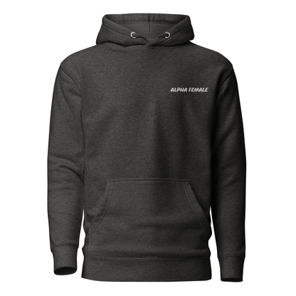 CHRIS PERRY WHITE EMBROIDERY PRINT ALPHA FEMALE PREMIUM HOODIE
