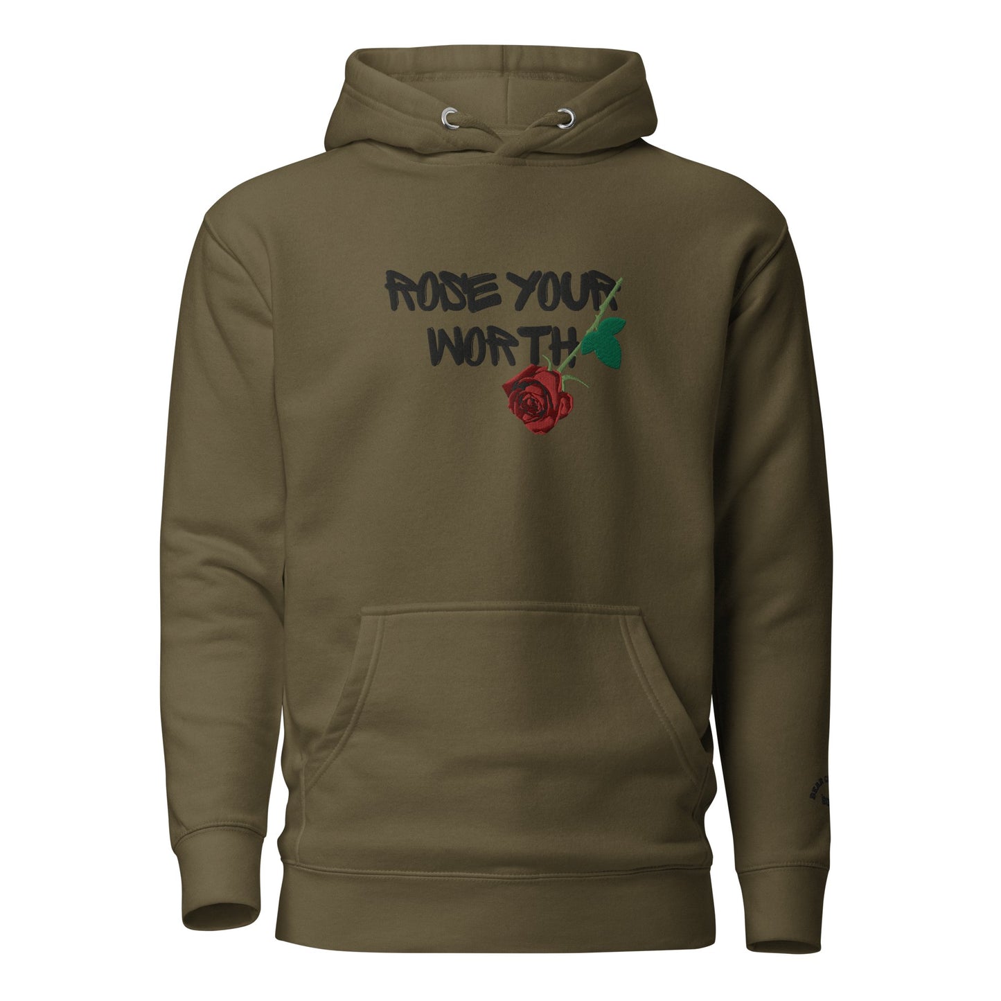 Fall Rose Your Worth Embroidery Premium Hoodie