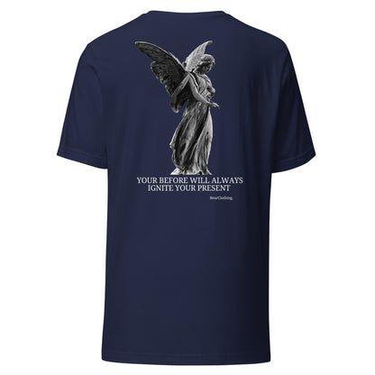 EXCLUSIVE FRONT EMBROIDERY WHITE PRINT SIGNATURE WITH BACK ANGEL TEE